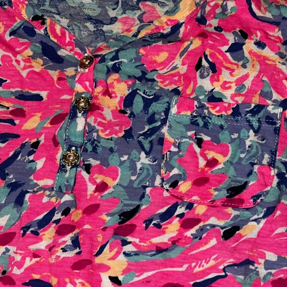 Lilly Pulitzer Coco Coral Crab Girls Large 10/12 Colorful 3/4 Sleeve Blouse - Picture 4 of 4